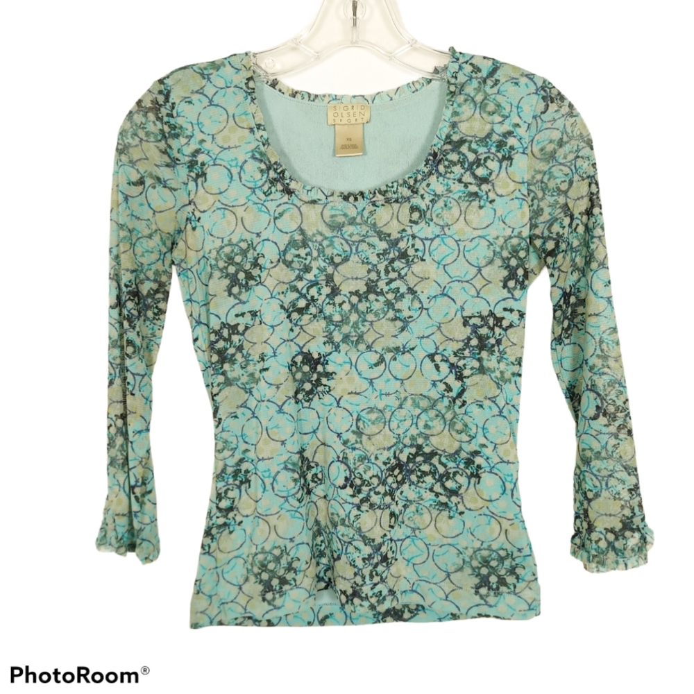 Teal Patterned Sigrid Olsen Sport Top